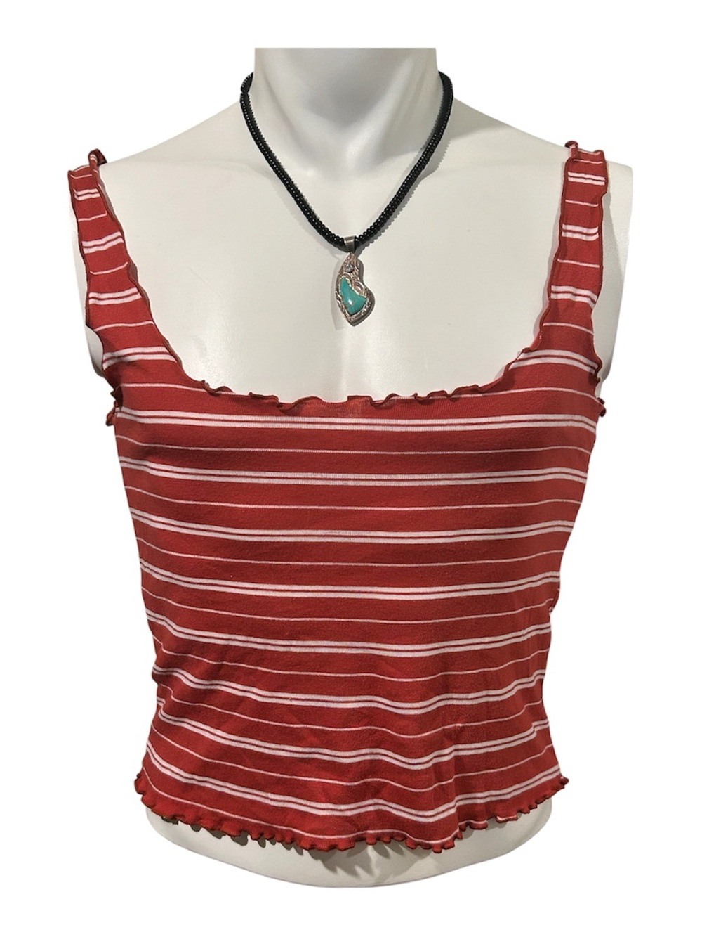 Striped Red Ruffle-Trim Crop Tank Top